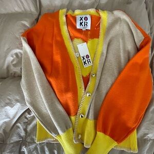 Kerri Rosenthal Colorblock Cardigan - Orange, Yellow, and Cream